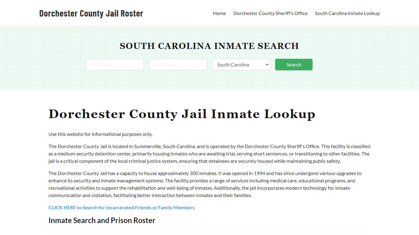 Dorchester County Jail Roster Lookup, SC, Inmate Search